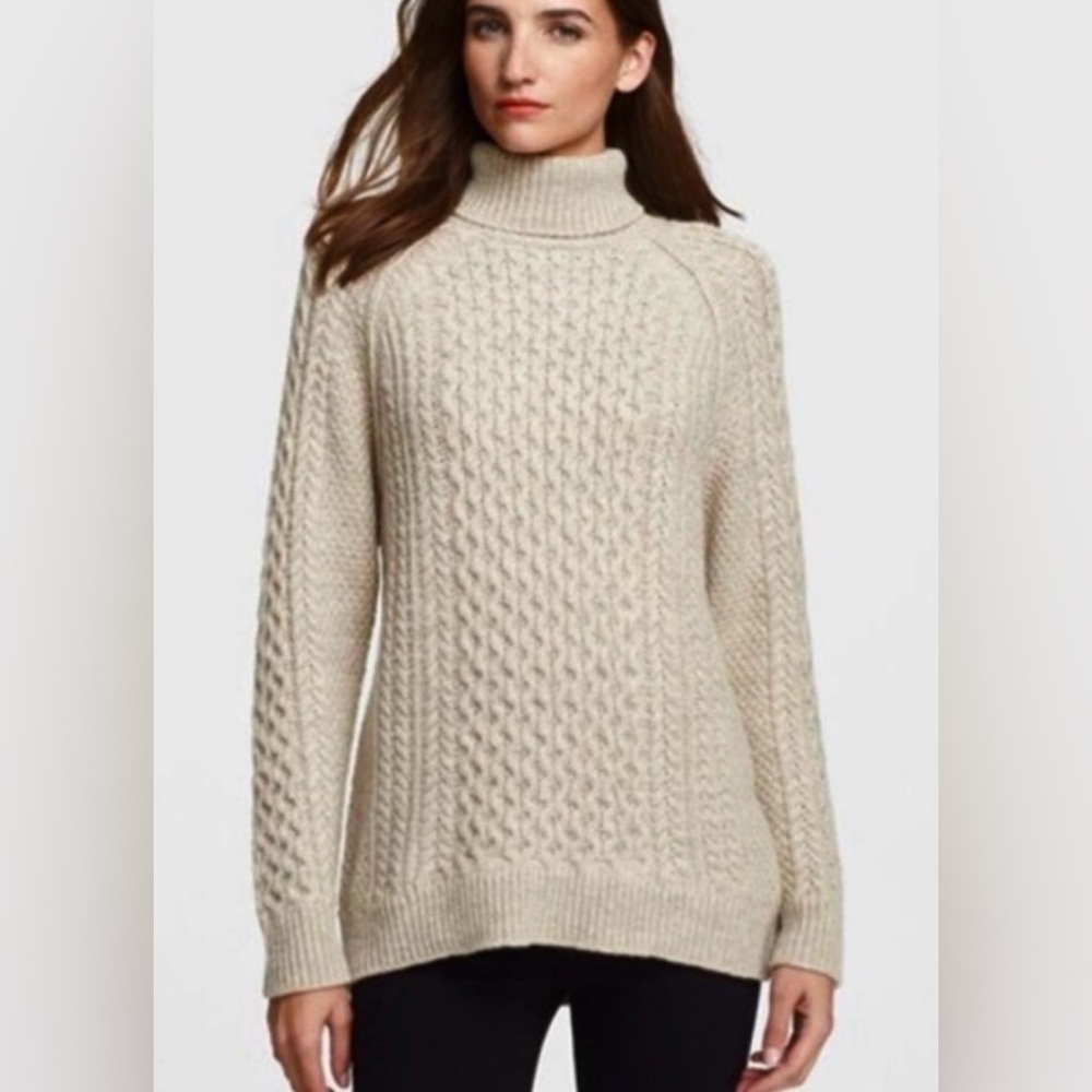 Vince Women's 50/50 Wool and Yak Cable Knit Turtleneck Sweater - Oatmeal, Small - Picture 2 of 7